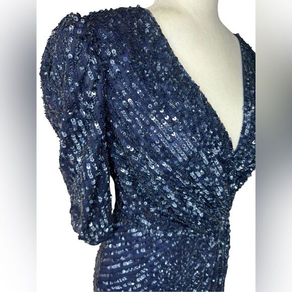 NWT MAC DUGGAL Puff sleeve sequin midi dress size 6 - Picture 7 of 13